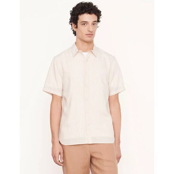 VINCE Peninsula Stripe Short Sleeve Shirt Men's Size Medium Button Down Cotton - Picture 2 of 8